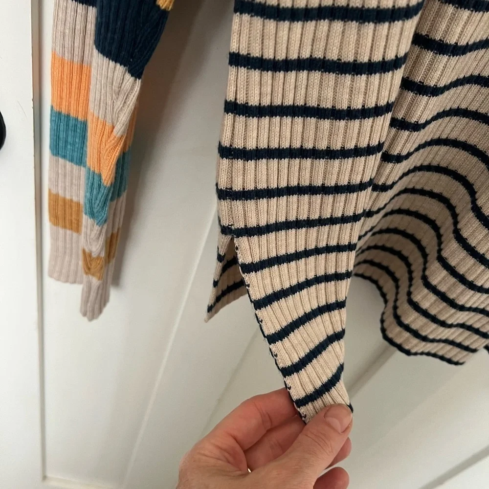 Kavu Pullover Stripped Turtleneck Sweater rib knit soft stretchy